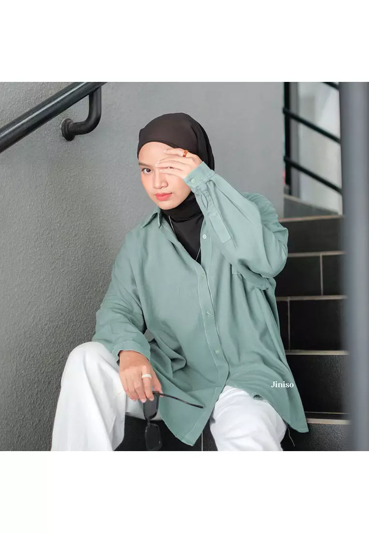 Kemeja Oversize Shirt Matcha Mint HYPER ACTIVE