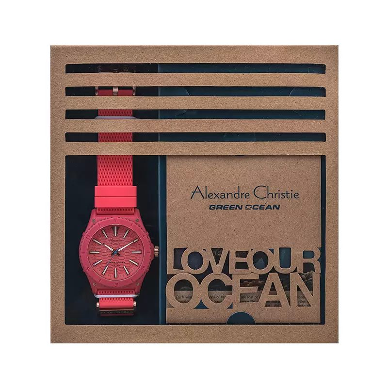 Jam Tangan Pria Alexandre Christie Green Ocean AC 6584 MH RRGPE Men Pink Dial Pink Rubber Strap