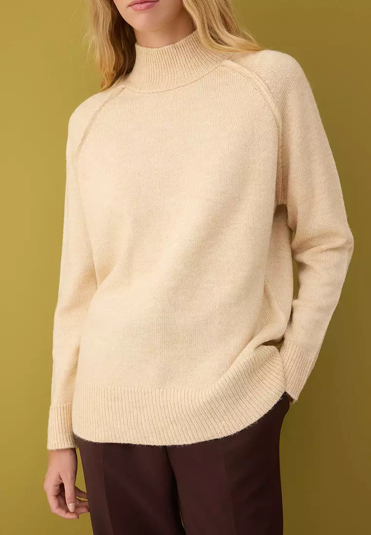 Beige Soft Textured Wide Pattern Knitwear Sweater Twoaw26Kz00191