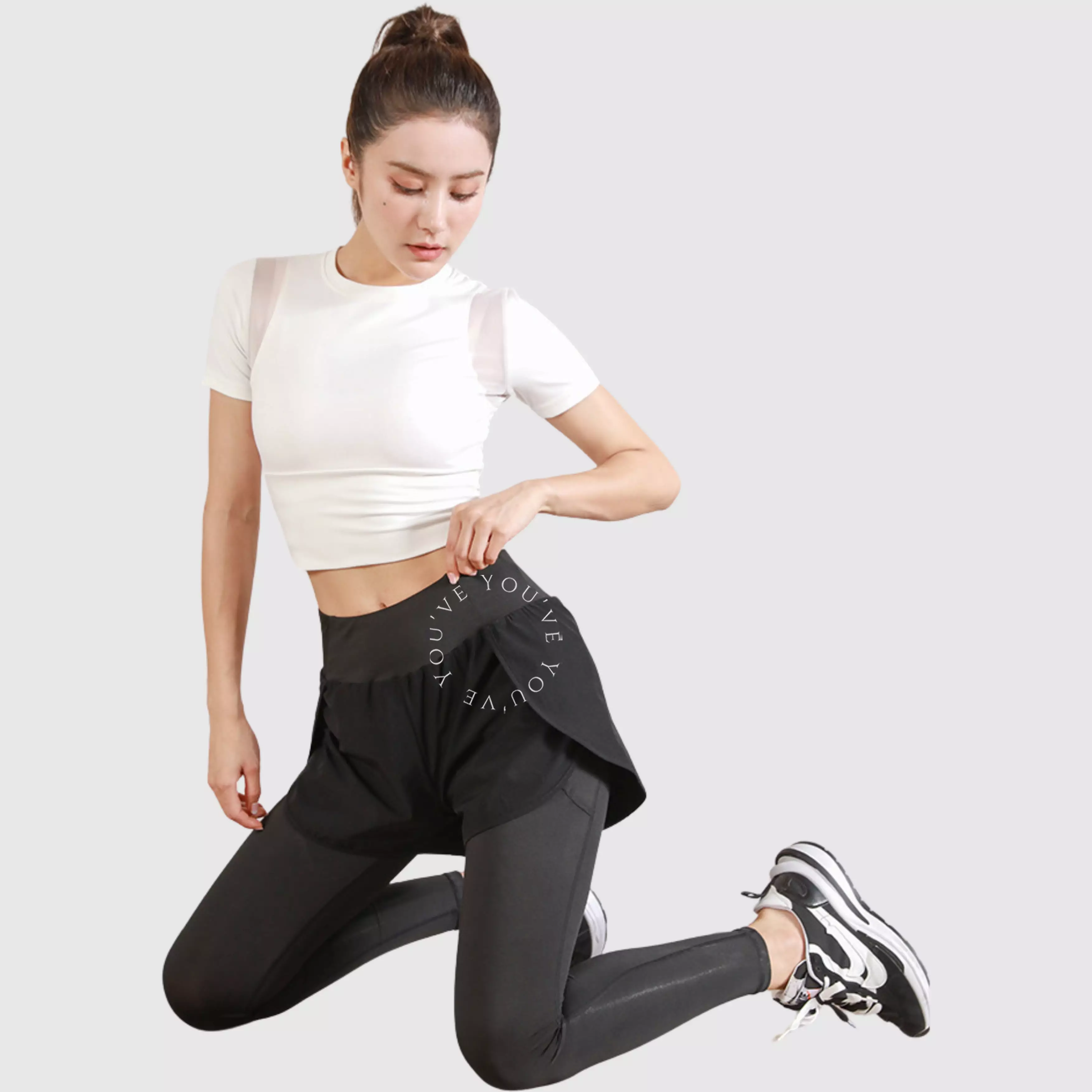 YouHave ( You’ve ) Celana Yoga Legging Celana Olahraga 2 in 1 Wanita High Waist Wanita Celana Hijab High Waist Polos Yoga Gym Tennis Running Sport Dua Lapis Y00012
