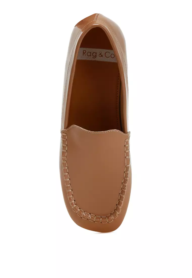 Patent Pleather Loafers in Beige