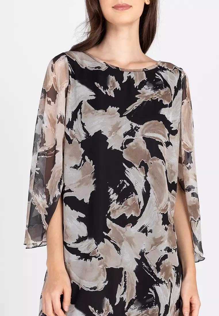 Nayeli Chiffon Cape Sleeve Shift Dress