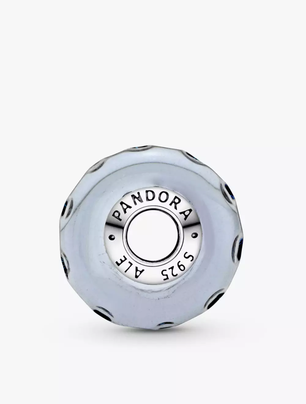 Wavy Dark Blue Murano Glass Ocean Charm - Silver