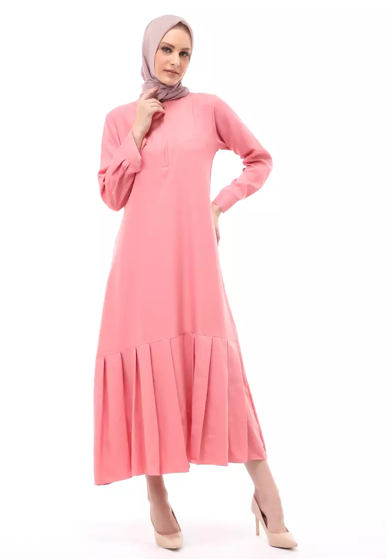 Natalia Dress Muslimah Wanita Long Sleeve Polos Design Casual Regular Fit - Dusty