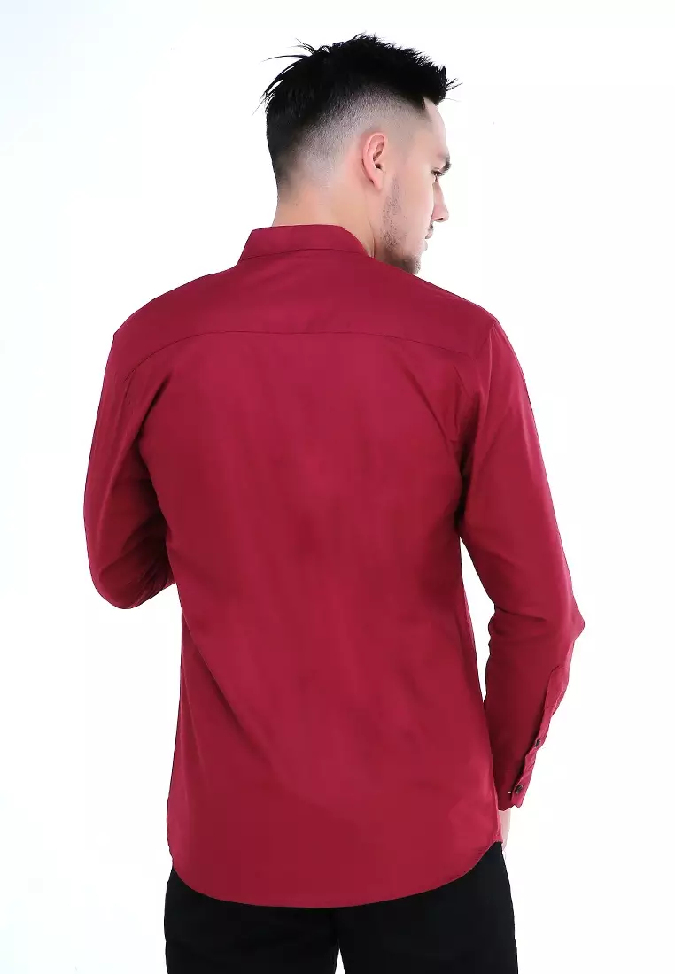 Dwan Atasan Kemeja Pria Premium Casual Formal Longsleeve Shirt Material Cotton ORIGINAL - Maroon
