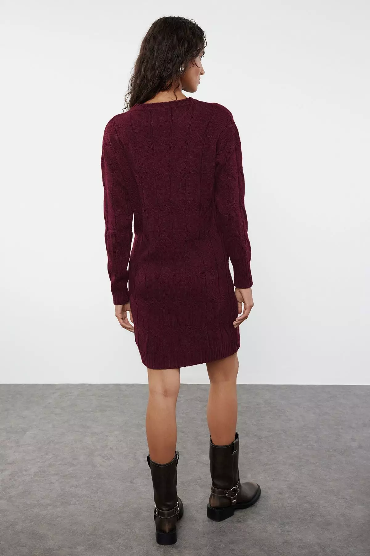 Burgundy Hair Weave Mini Mini Knitwear Crew Neck Knitwear Dress Twoaw22El0027
