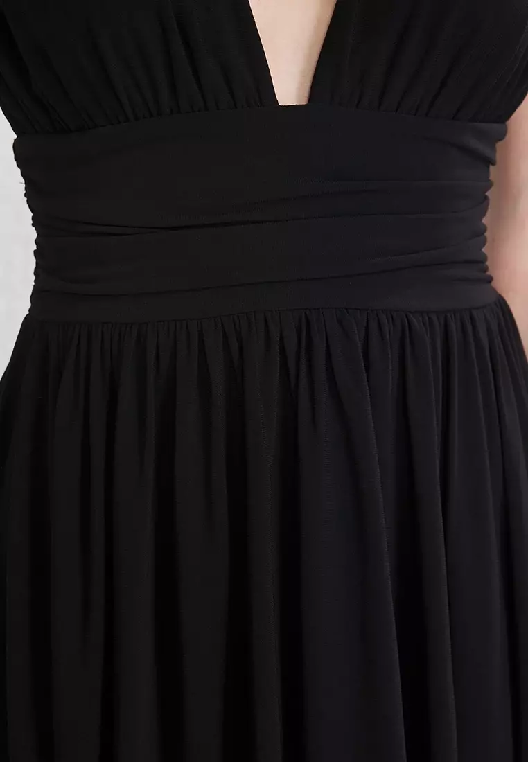 Black Waist Open Knitted Mini Evening Night Graduation Dress TPRSS25EL00291