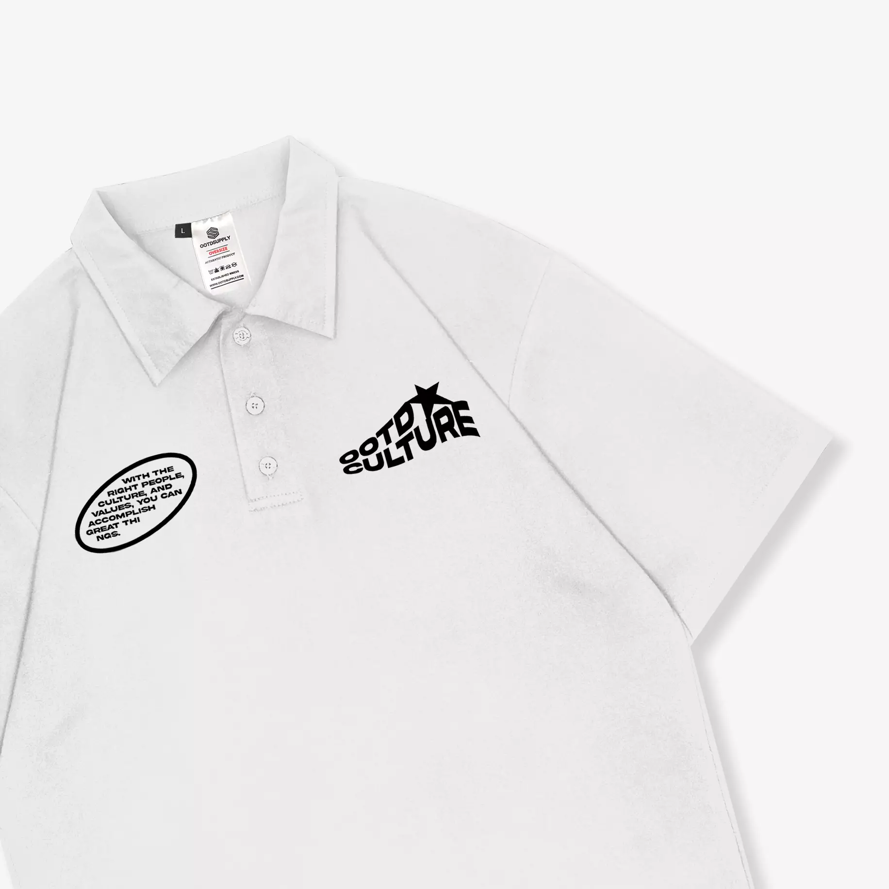 OOTDSUPPLY Oversize Polo Shirt Culture White l Kaos Oversize Pria dan Wanita OVZ-PS001