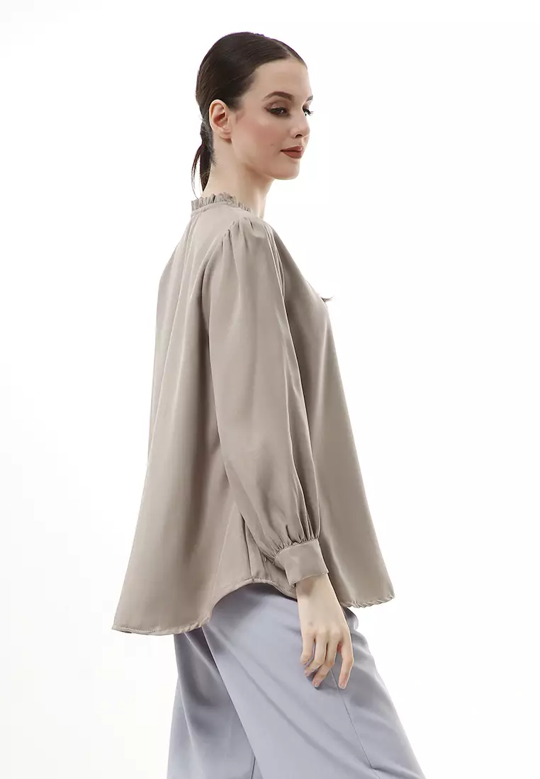 Vionka Kemeja Atasan Wanita Opnaisel Motif Polos - Charcoal