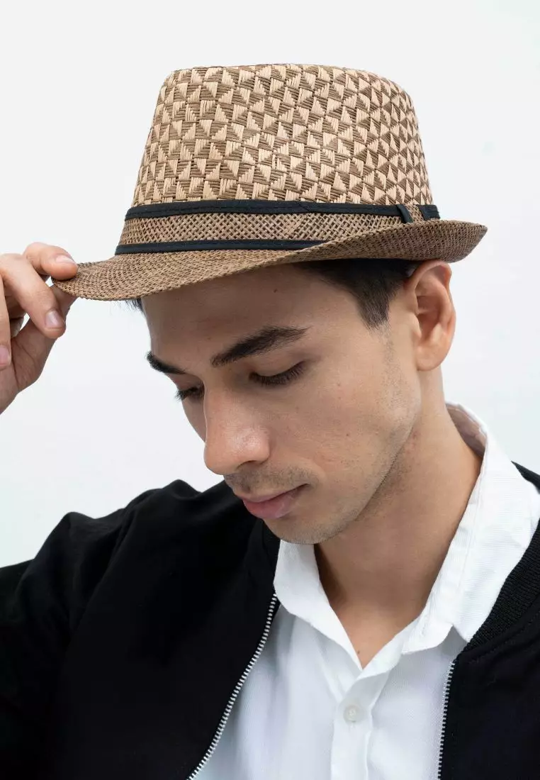 Jual House of Cuff Topi Fedora Hat Triangle Rope Brown Fedora