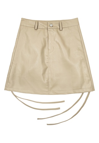 DRUM brown Faux Leather Drawstring Mini skirt- Khakis 0CF61AA74790ECGS_1