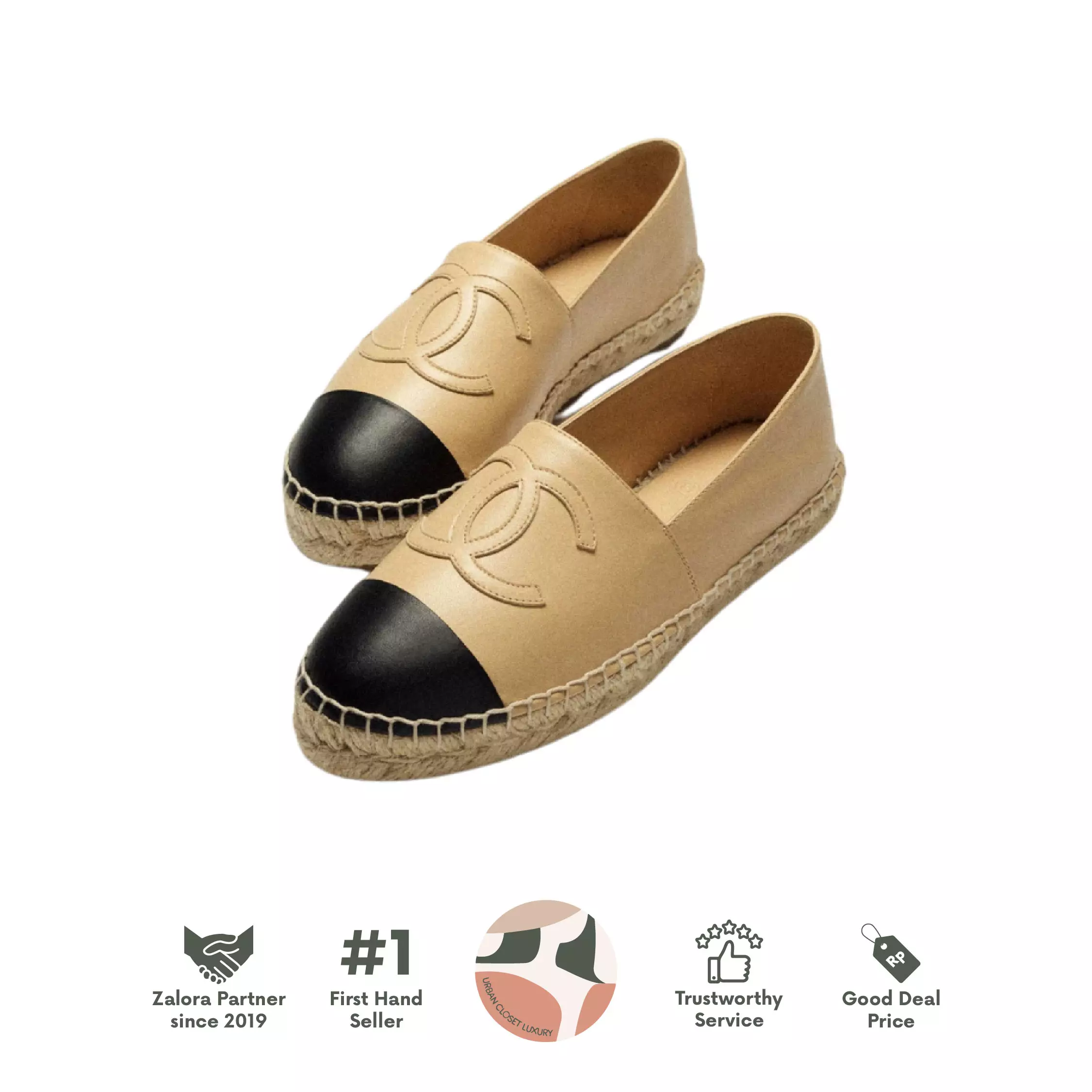 Jual Chanel Espadrilles Lambskin Beige Black Size 39 Original