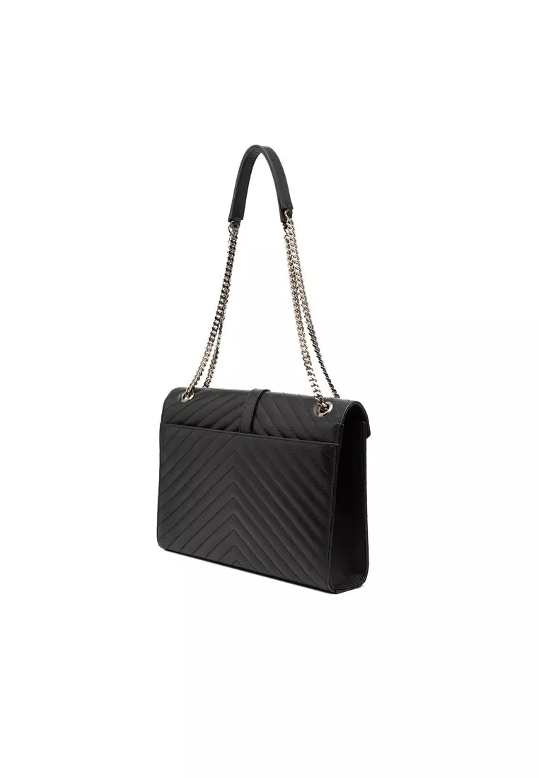 Pre-Loved Saint Laurent Large Calfskin Chevron Monogram Envelope Bag