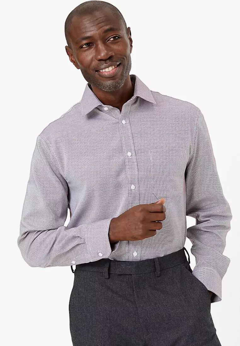 Jual Marks & Spencer Pure Cotton Regular Fit Textured Non-Iron Shirt ...
