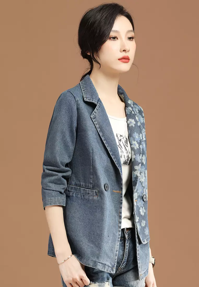 A IN GIRLS Small White Print Denim Jacket 2024 Buy A IN GIRLS