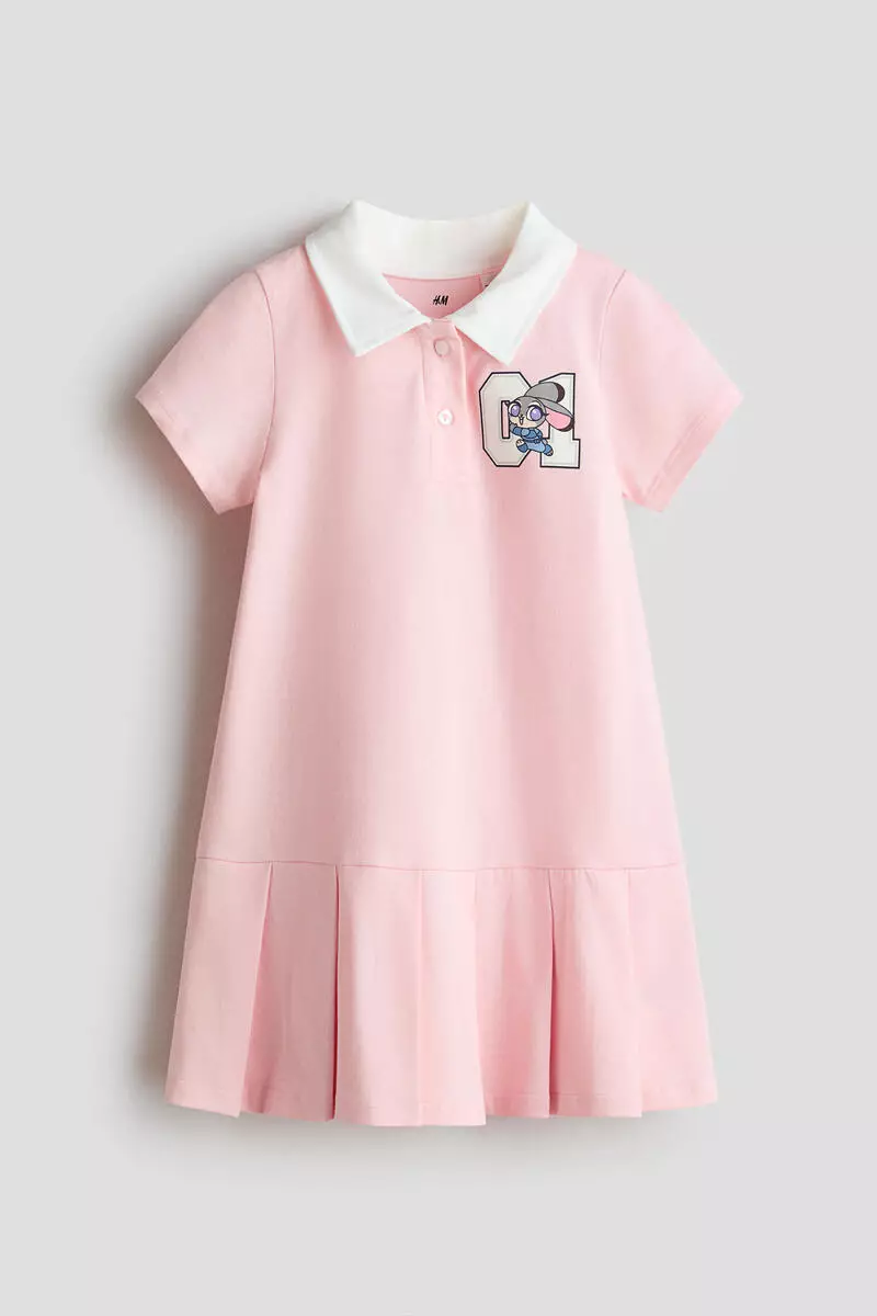 Print-motif cotton polo dress