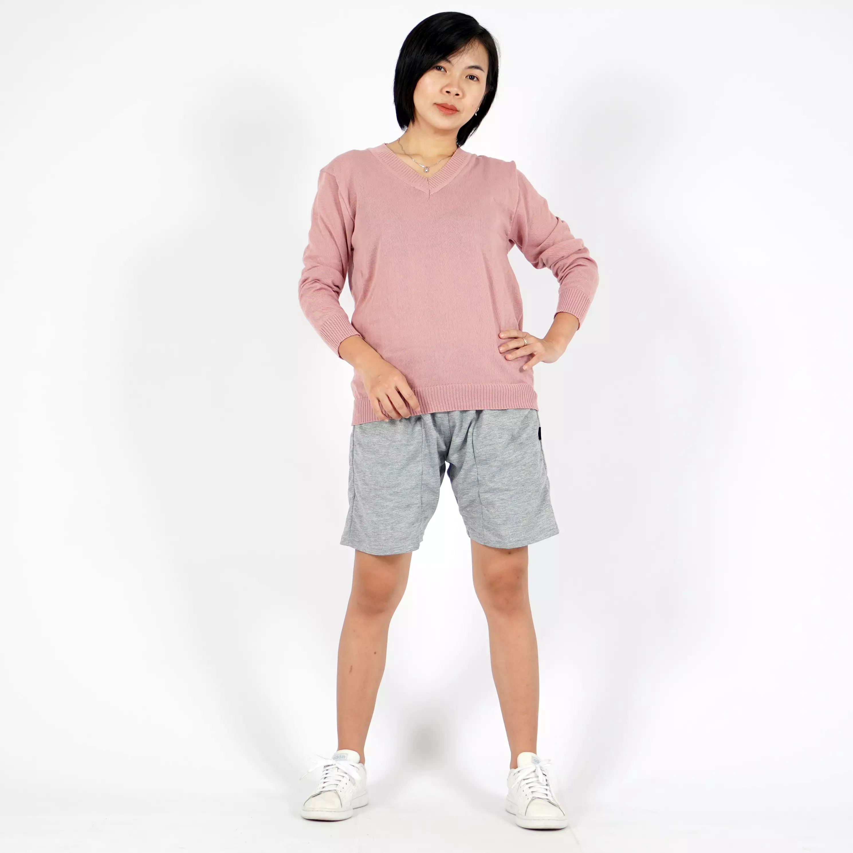 Vanessa Knit Outer Korean Style V Neck Knit Sweater V Neck - PINK