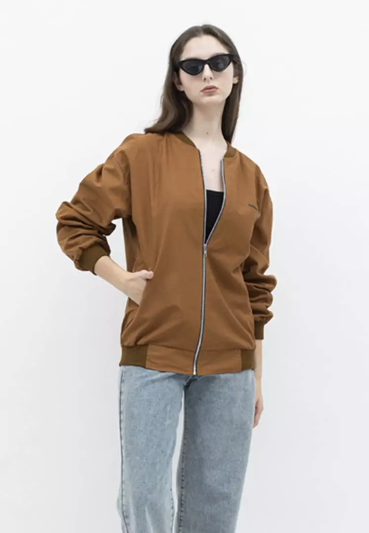 Houseofcuff Jaket Bomber Wanita Pria Unisex Polos Windbreaker Cokelat