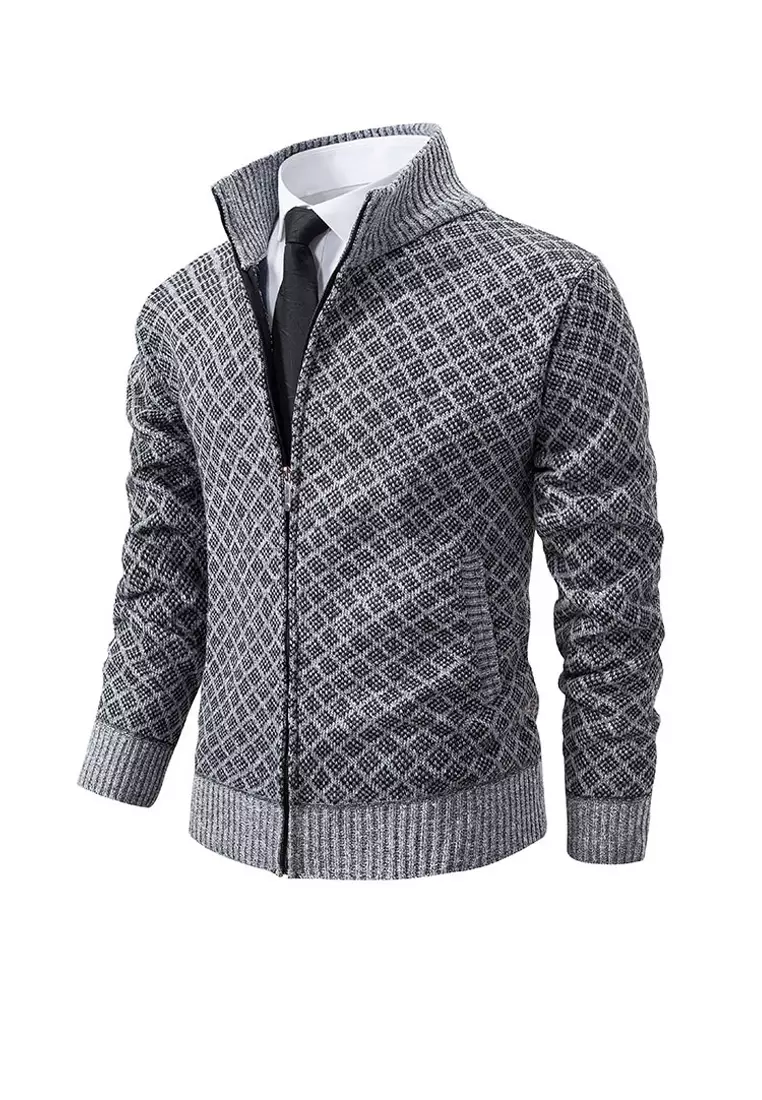 VANSA Fashionable Plaid Knitted Jacket VCM-Kw-228-6967