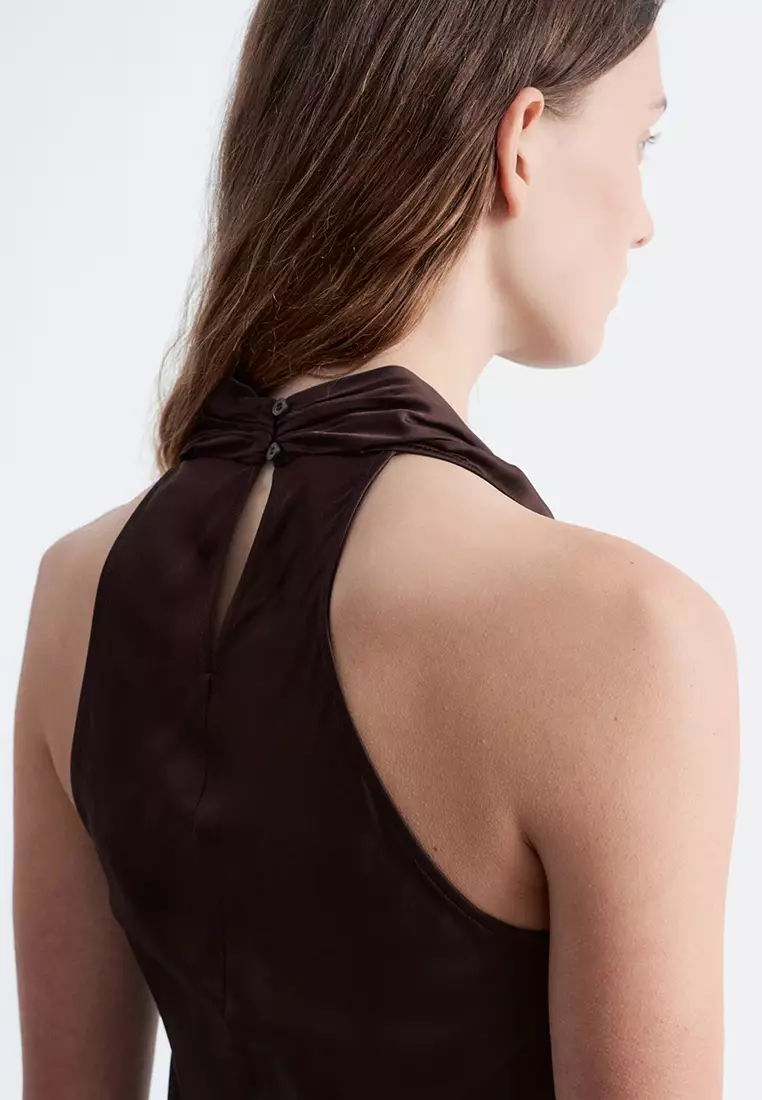 Cowl-Neck Satin Midi Dress