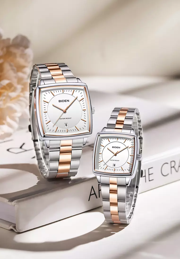 Jam Tangan Couple Original Full Luminous Kuarsa Tali Stainless Steel Fashion Classic Jam Tangan Pria dan Wanita rosewhite