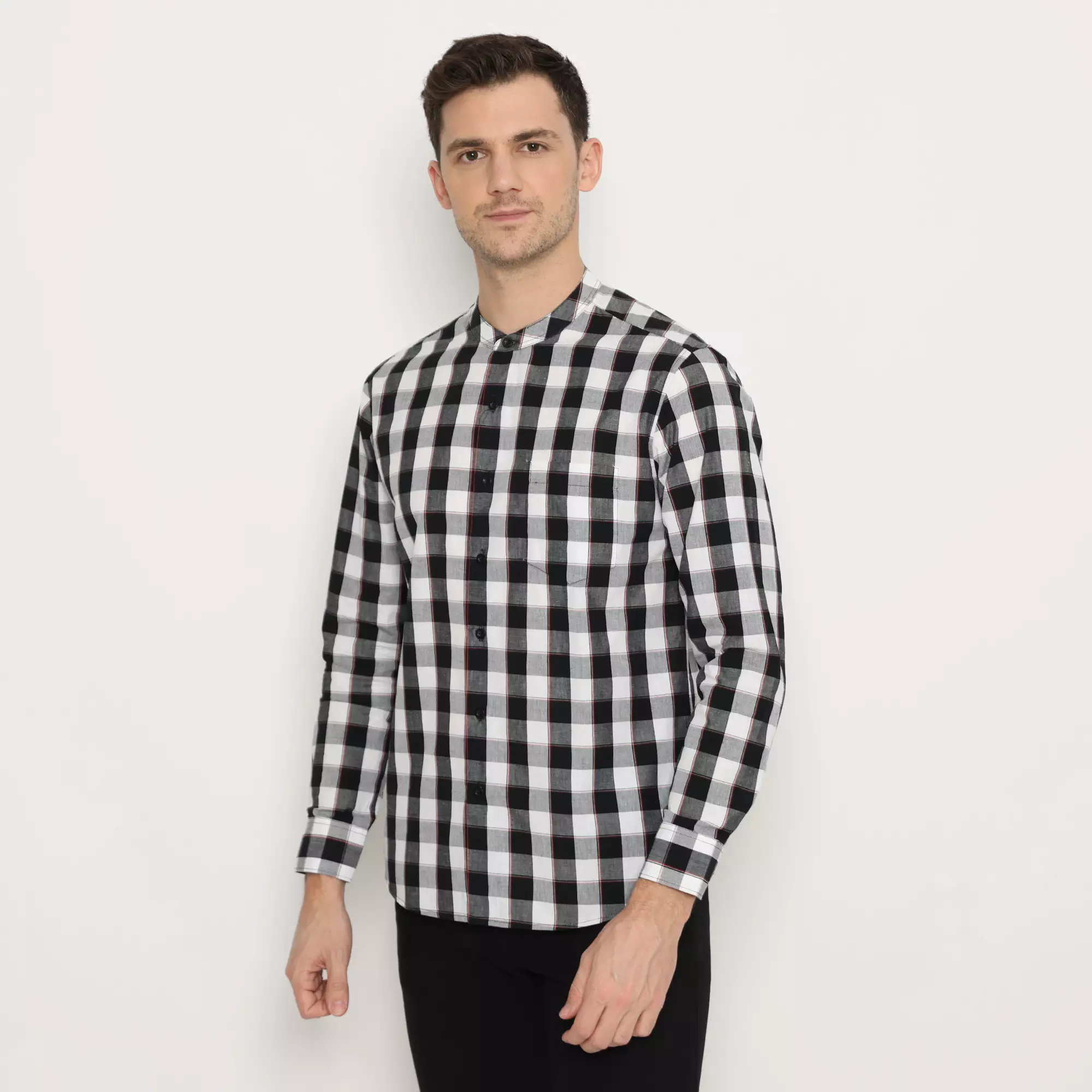 Platini Kemeja Shanghai Pria Lengan Panjang Katun Hitam 961205