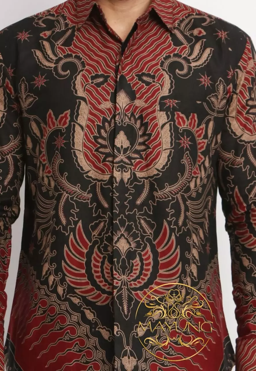 Satrugna Maron Kemeja Batik Pria Premium Slimfit Modern Lengan Panjang