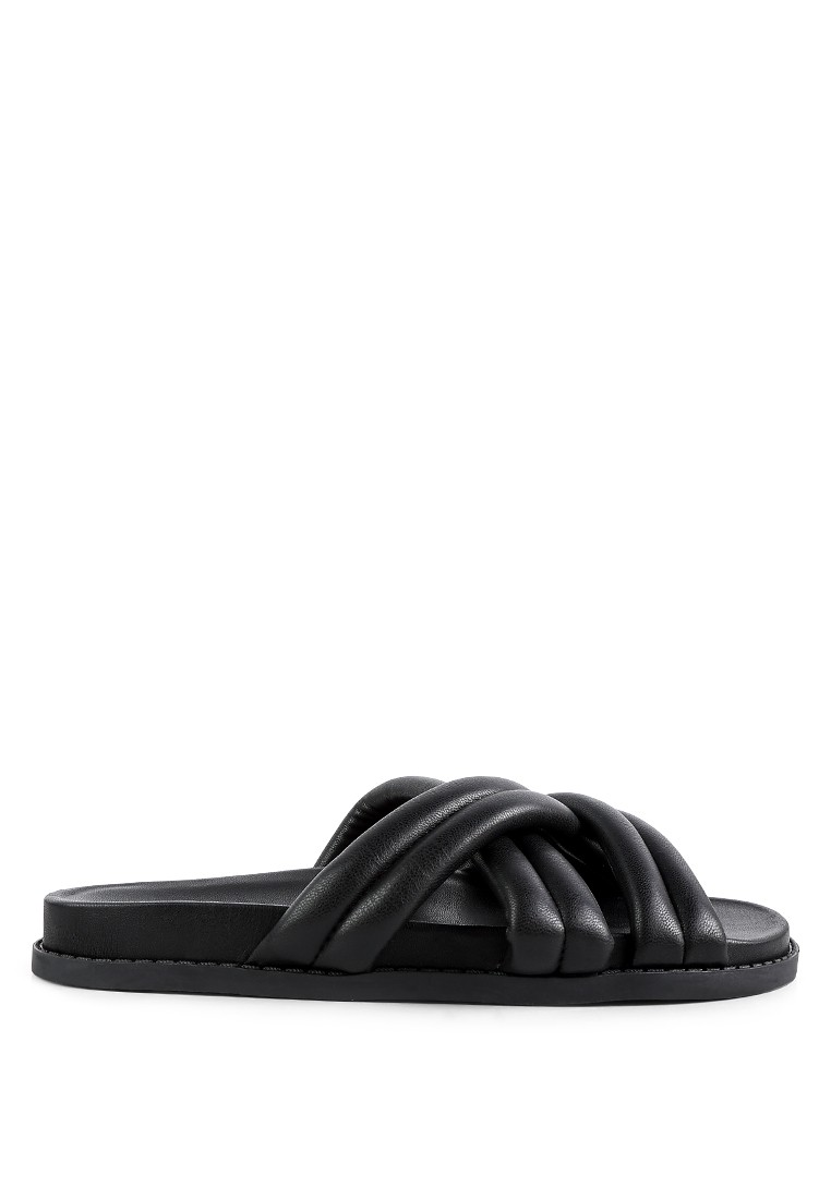 Black Quilted Strap Slider Flats
