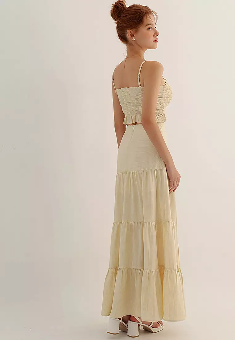 Striped Tiered Maxi Skirt