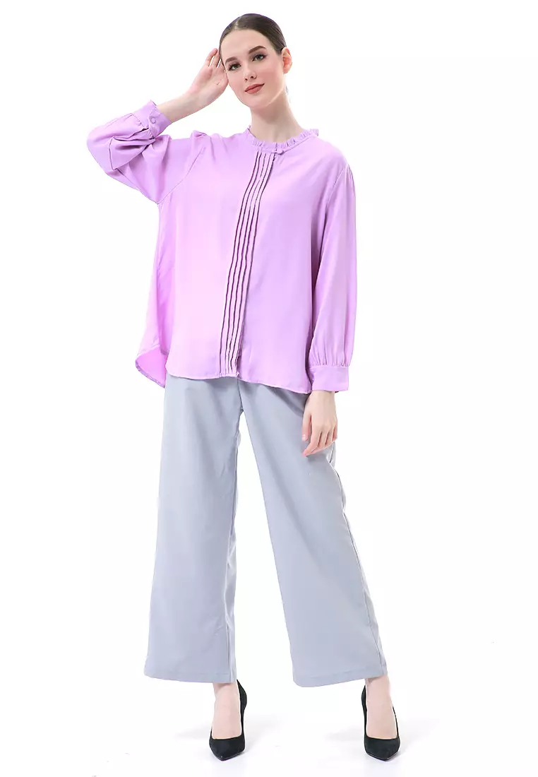 Vionka Kemeja Atasan Wanita Opnaisel Motif Polos - Lilac