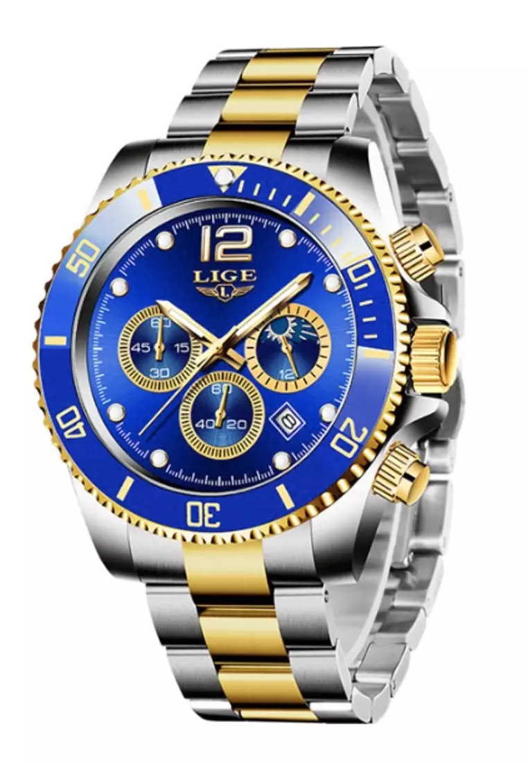 Buy Lige Lige Unisex Chronograph Diver S Stainless Steel Quartz Watch With Turning Bezel On