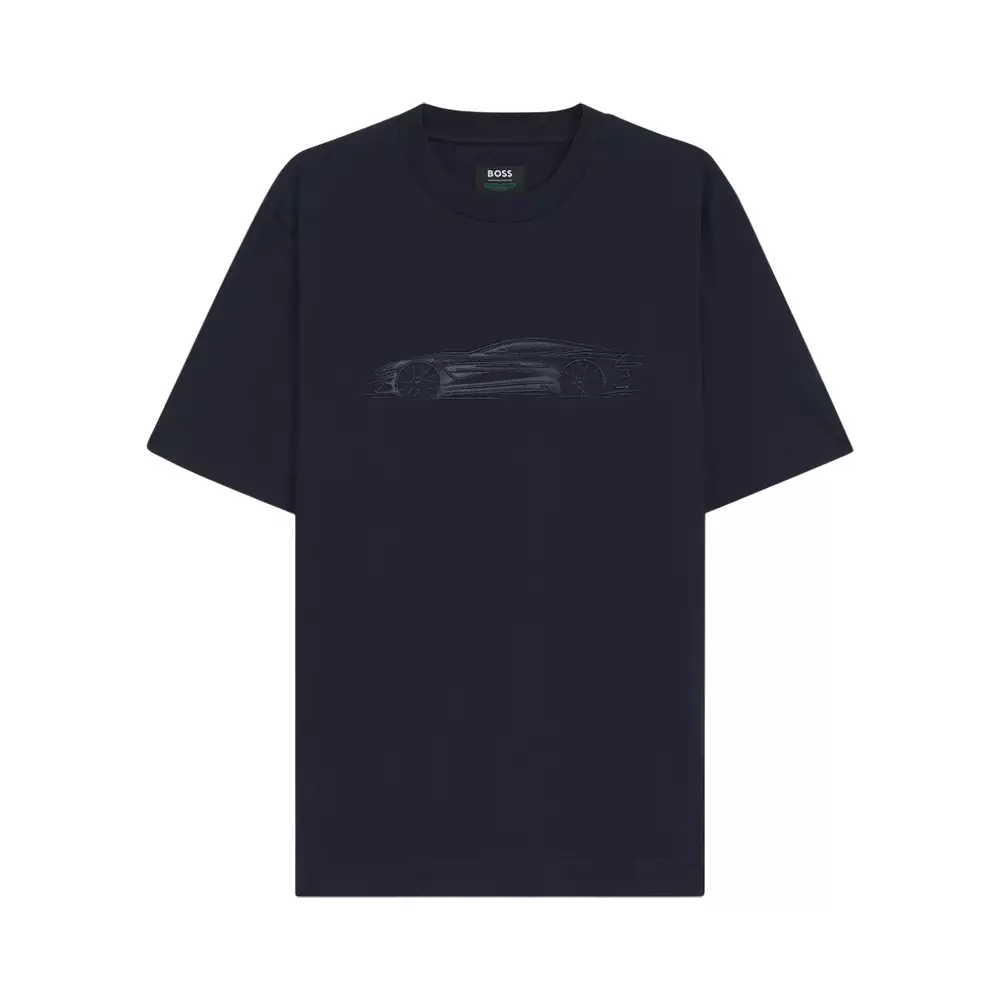 C-Taut B X Aston Martin Mercerised Cotton T-Shirt with Car Artwork Dark Blue