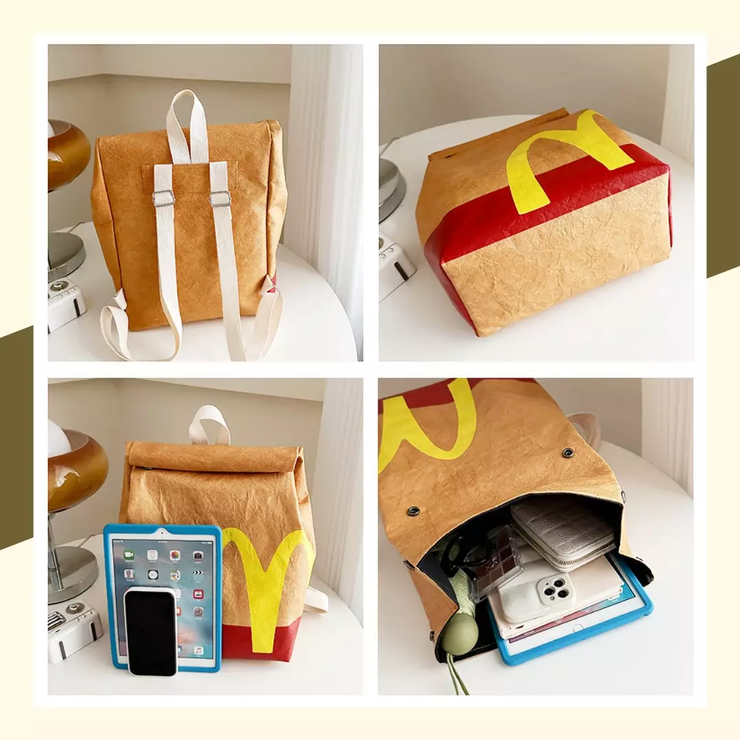 Wakakids Tas Ransel Backpack Bentuk Paper Bag Motif Unik Restoran Fast Food Starbucks Venrc