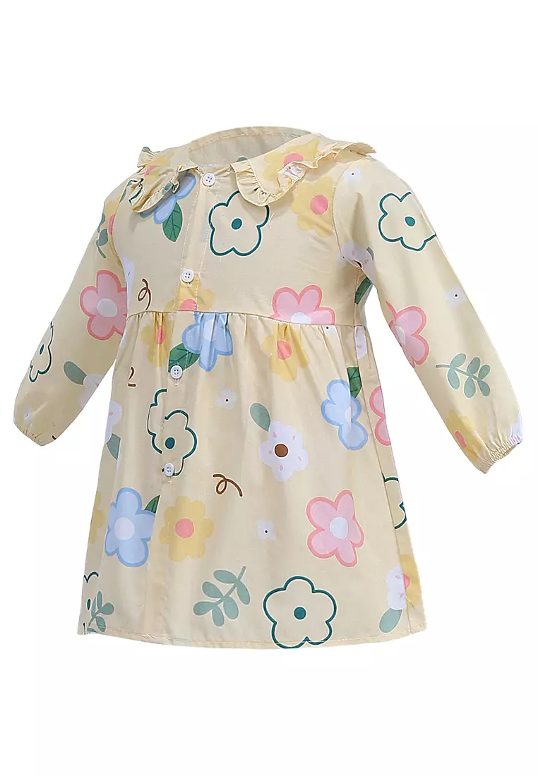 Octavia Atasan Anak Perempuan Blouse Remple Lengan Panjang Motif Bunga Material Cotton ORIGINAL - Cream