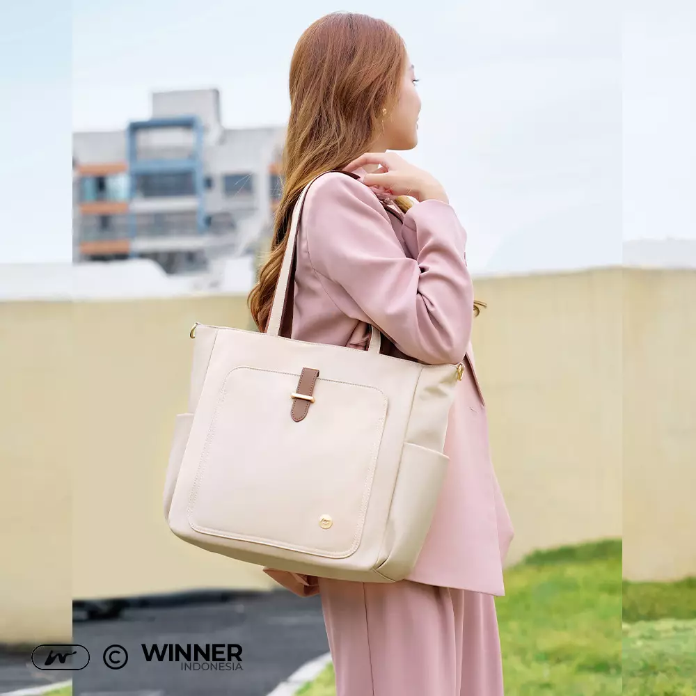 Tas Laptop 14 inch Bahu Selempang Tote Bag Nilon Oxford Wanita Korean Style Anti Air (T14-050-5583) - Khaki 14 inch