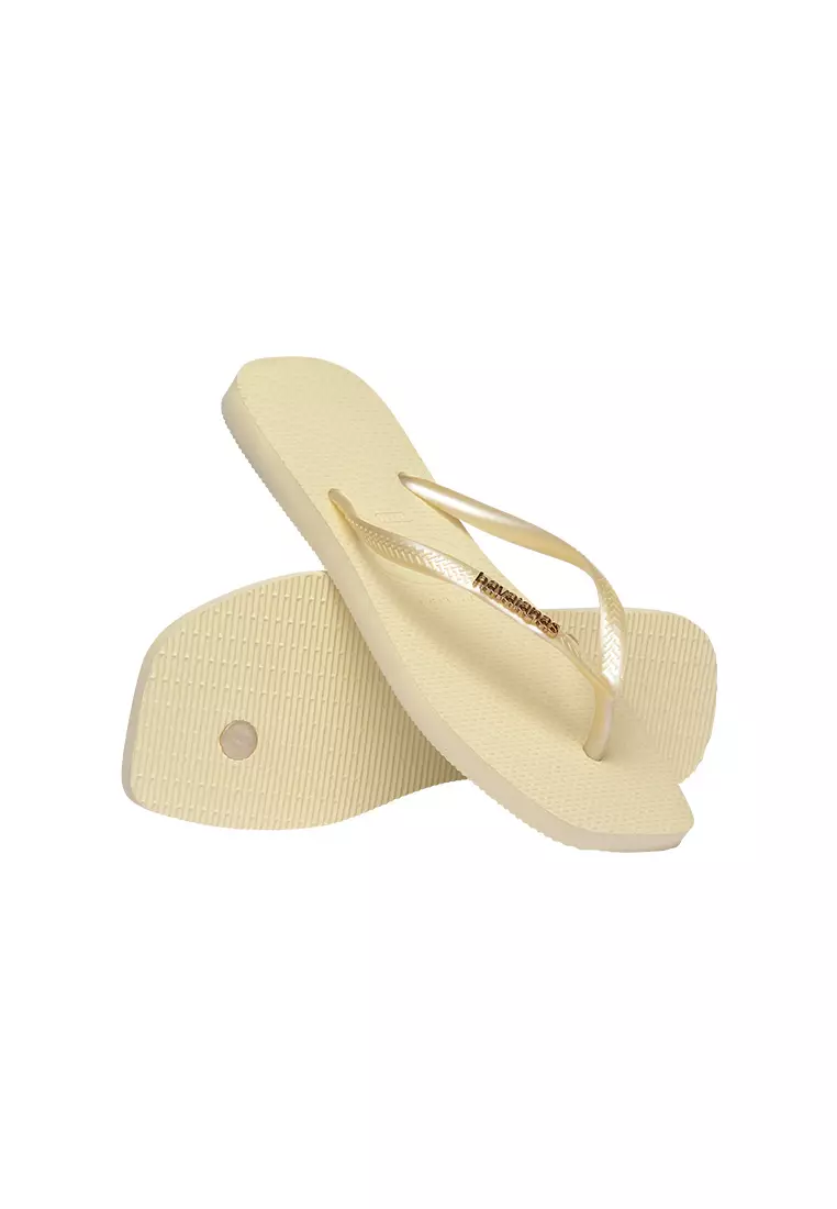 Slim Square Logo Metallic Flip Flops