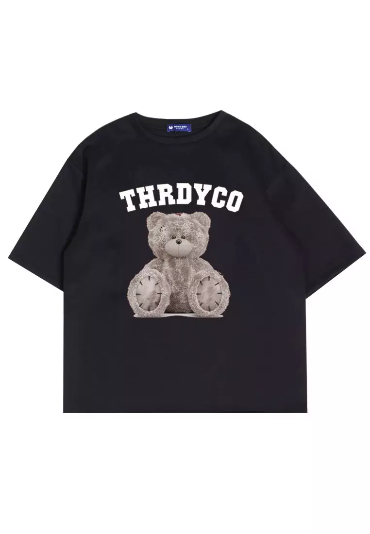 MTM40 kaos oversize couple beruang abu teddy bear grey hitam