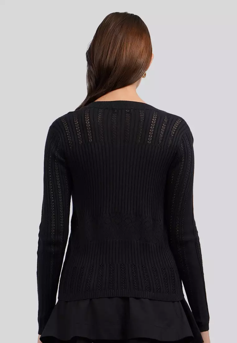 Lace Stitched Long Sleeve Cardigan