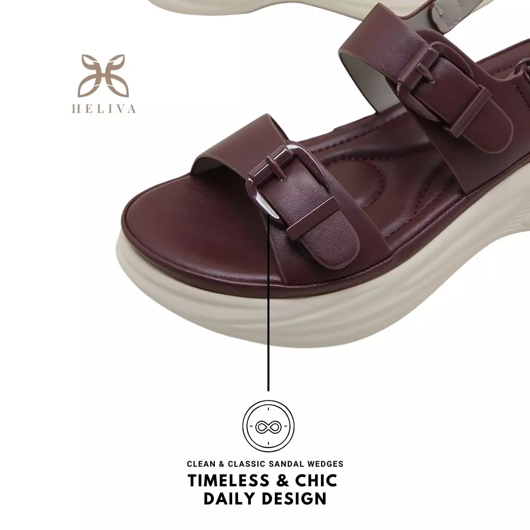 Heliva Savira Sandal Wedges Strap Buckle Hook Ankle Wrap Velcro
