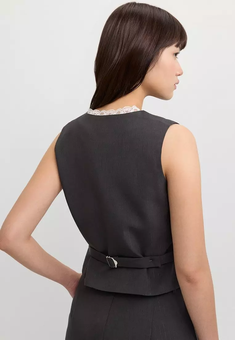 Lace Trim Vest - Dark Grey