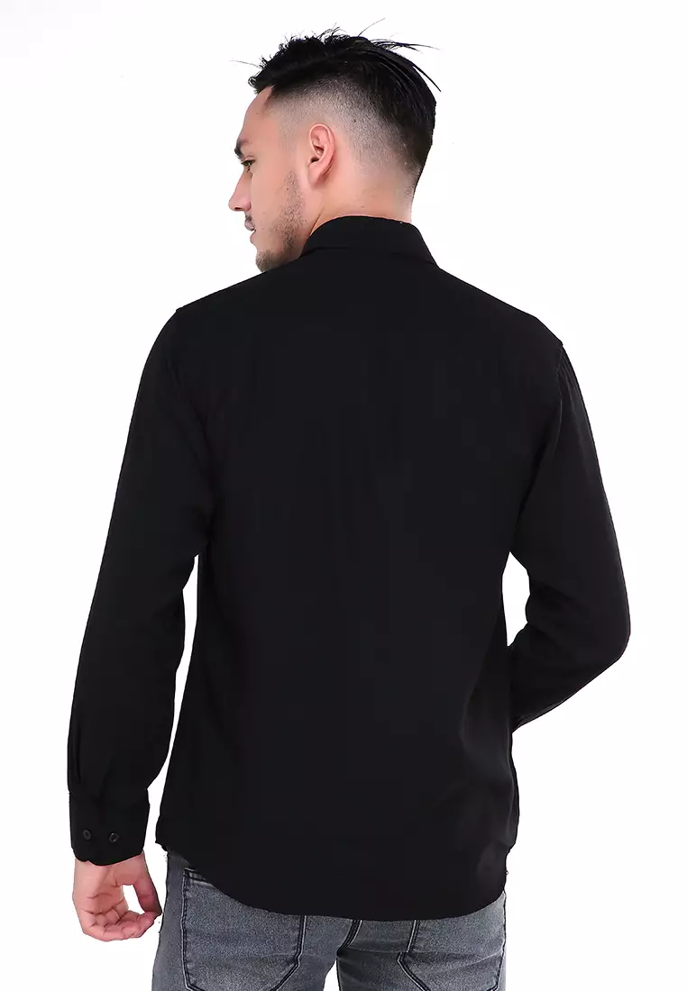Dwan Atasan Kemeja Pria Formal Casual Longsleeve Plain Shirt Material Cotton ORIGINAL - Black