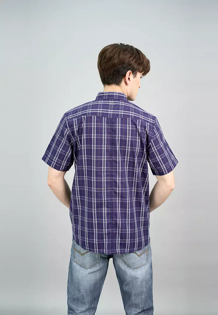 LGS - Kemeja Casual Pria Lengan Pendek Motif Kotak-Kotak Warna Ungu Slim Fit - JSH.390.S1194F.936.C