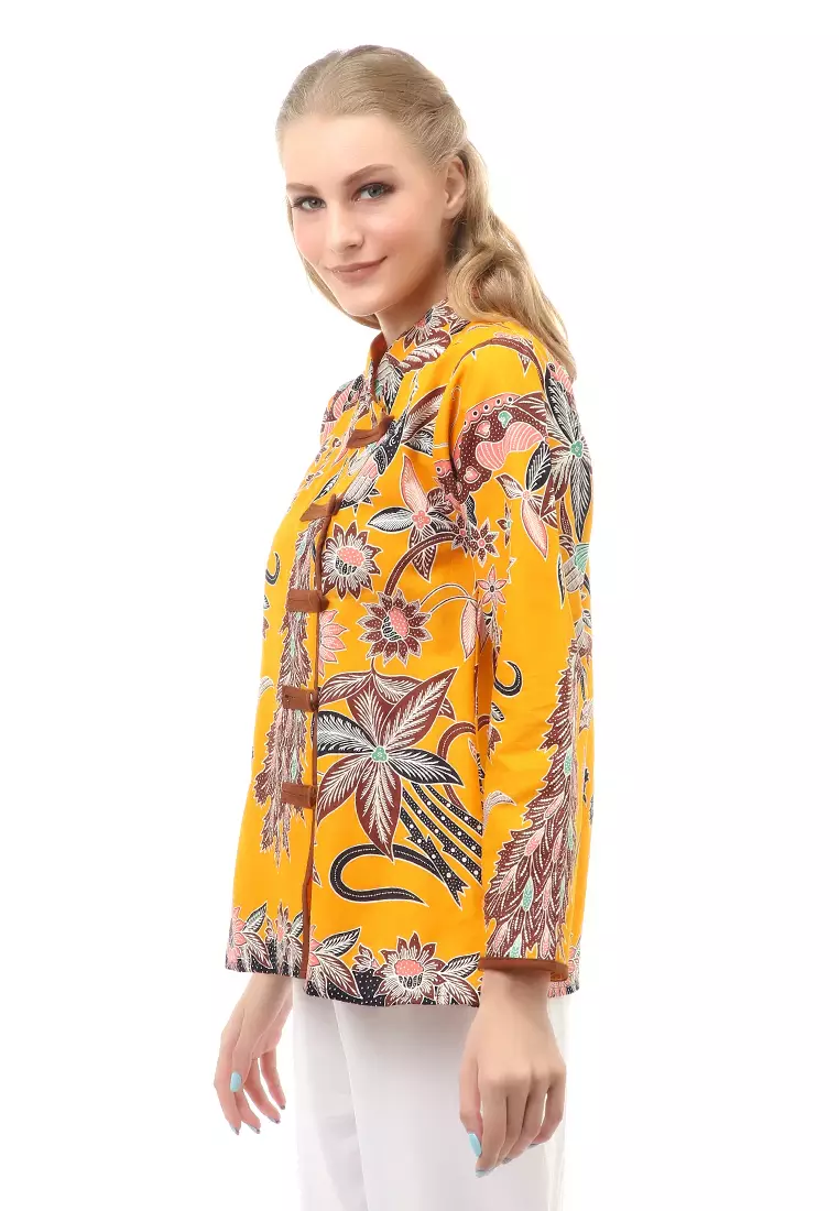 Lynelle Atasan Formal Wanita Blouse Batik Long Sleeve Model Kancing Material Cotton ORIGINAL - Yellow