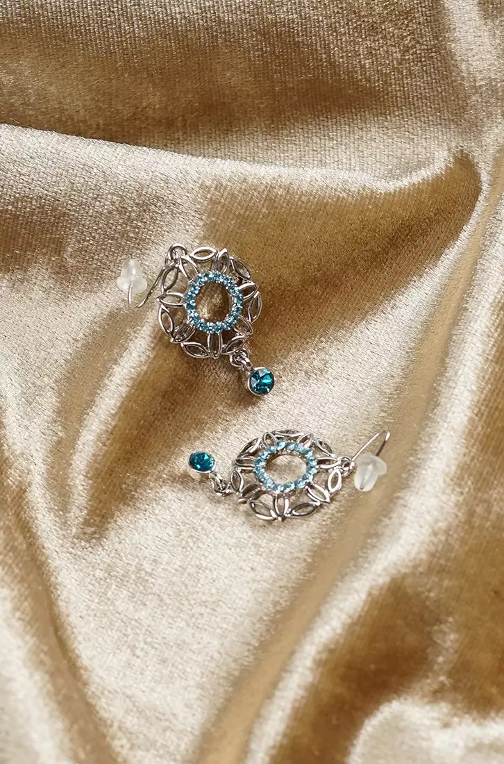 Antique Earrings with Blue Austrian Crystals