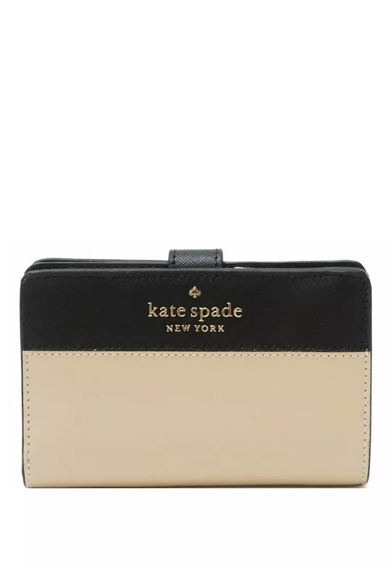 Buy the Kate Spade Staci Saffiano Leather Compact Bifold Wallet + Spencer  Gold Wristlet