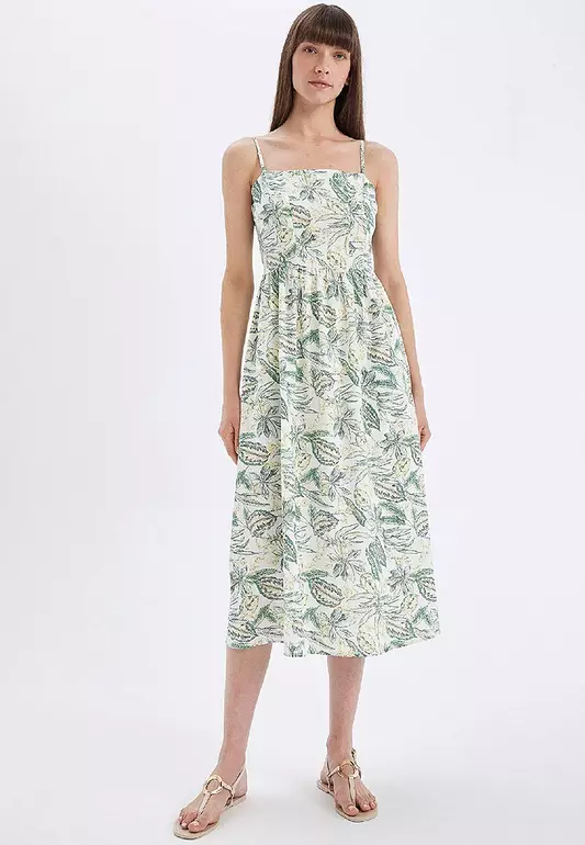 Square Neck Cotton Midi Dress
