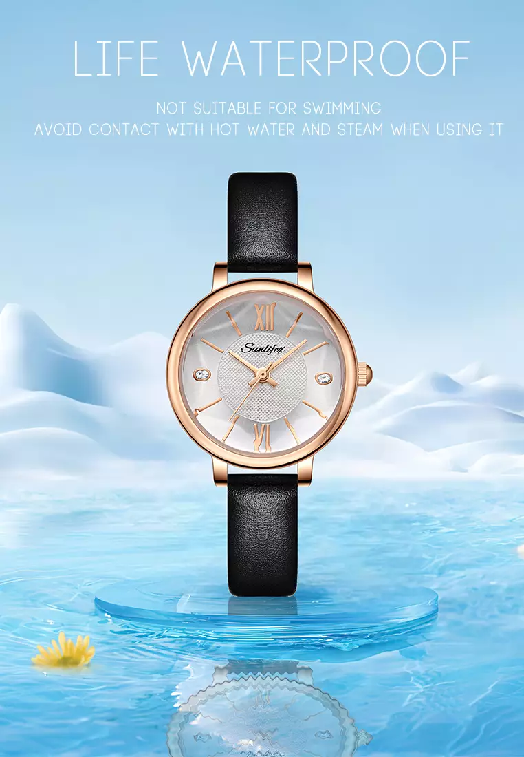 Jam Tangan Wanita 8005 Original Santai Kuarsa Tali Kulit Jam Wanita Anti Air Jam Tangan Cewek black