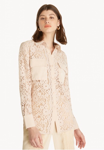 Buy Pomelo Lace Button Up Shirt Pink Online On Zalora Singapore