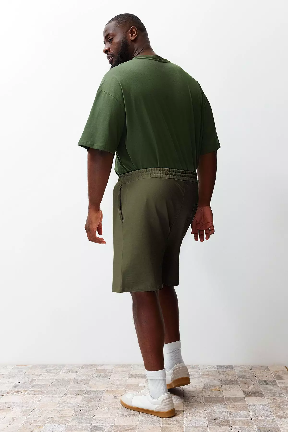 Plus Size Khaki Regular/Normal Cut Comfortable 100% Cotton Basic Shorts TMNSS24AP00001