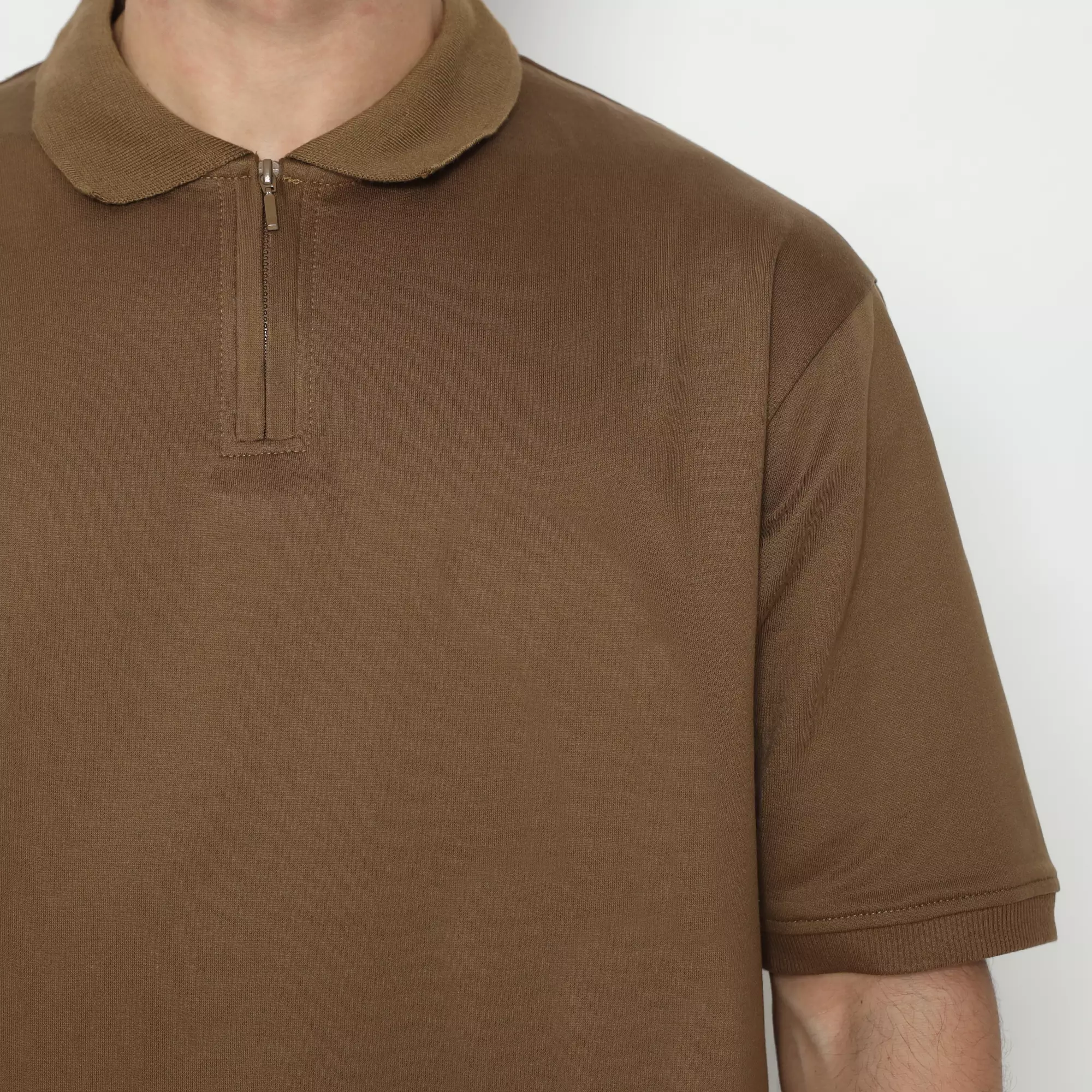 LARUSSO Malibu & Cabana- Asher Oversize Half Zip Polo Shirt - Liquor Coffee
